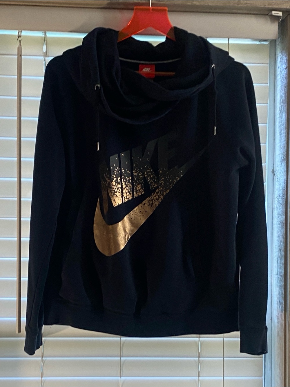 Nike Black Hoodie with Metallic Gold Swoosh Accent